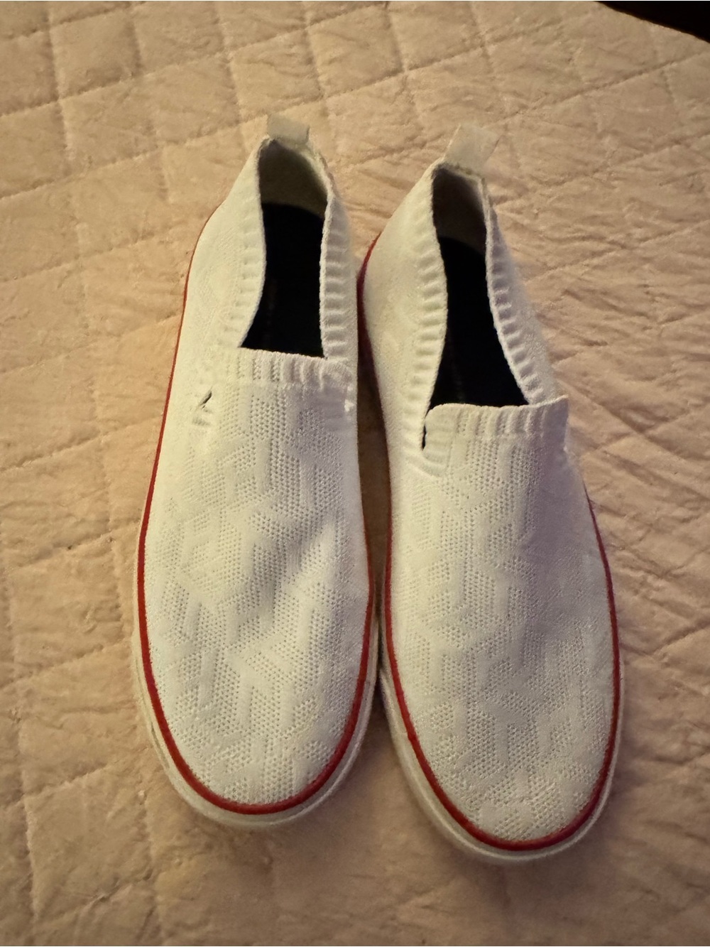 Tommy Hilfiger White Slip-On Knit Loafers with Red Trim